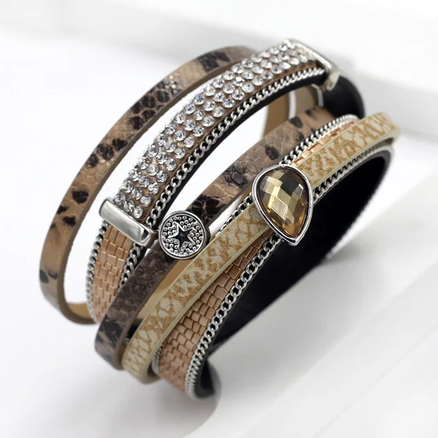 VONNOR ювелирные изделия wrap Браслеты Многослойный кожаный браслет для женщин - Окраска металла: B9701c