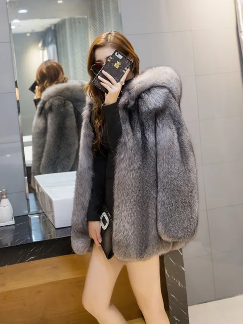 Kadın gümüş don tilki kürk ceket kürk ...