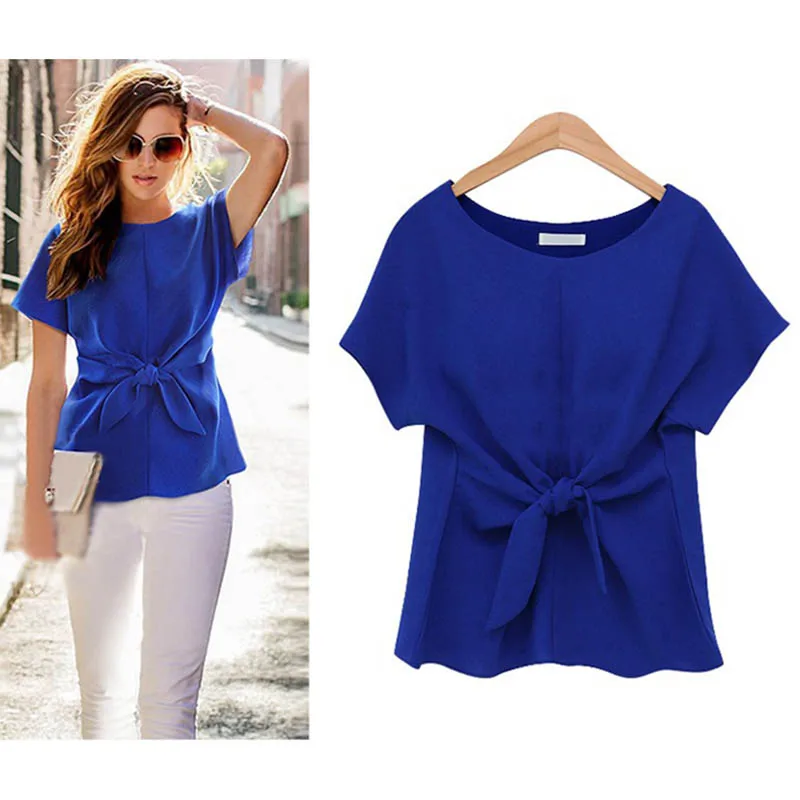

1 Pcs Women Lady shirt Tee Top Short Sleeve Round Collar Solid Color for Summer IK88