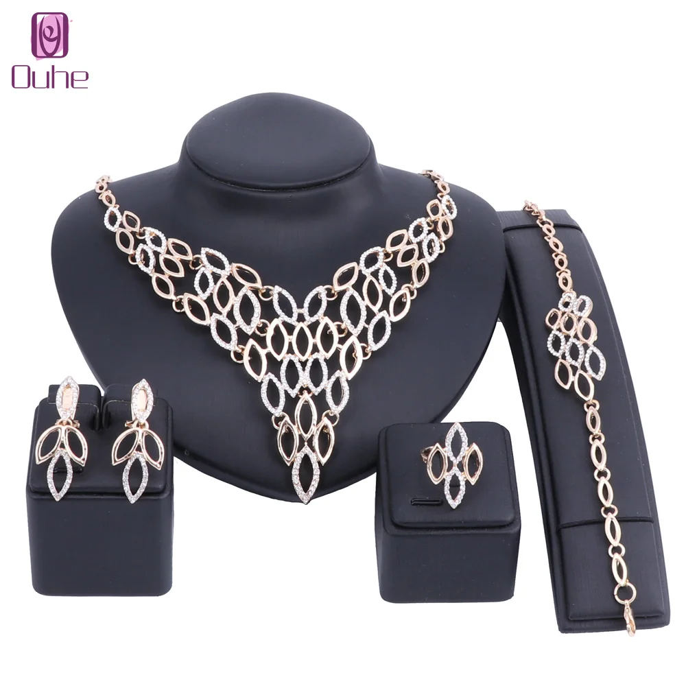 

Nigerian Wedding African Beads Jewelry Sets Fashion Dubai Crystal Gold Color Costume Design Jewelry Set 5 Colors