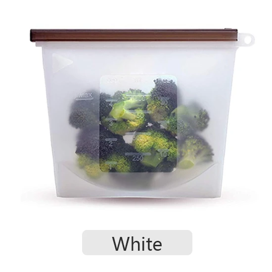 Силиконовая герметизация пищевых продуктов сумка для хранения многоразовый холодильник свежие хранения сумки силиконовые Фрукты Мясо Ziplock кухонный Органайзер - Цвет: white