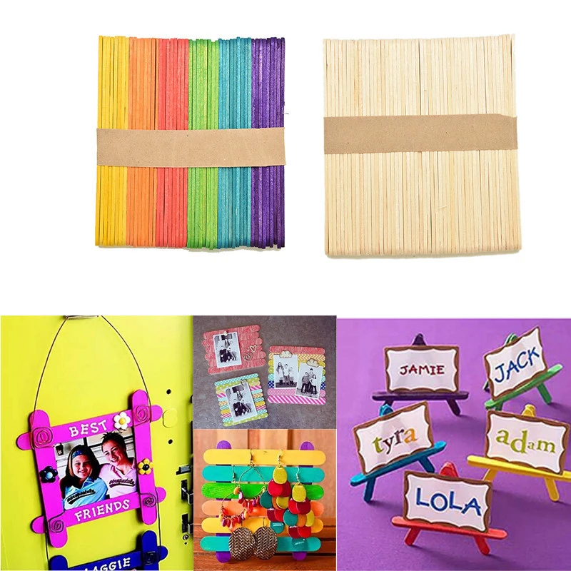 MULITCOLOURED PACK OF 50 WOODEN CRAFT LOLLY STICKS ARTS AND CRAFTS CAKE POPS
