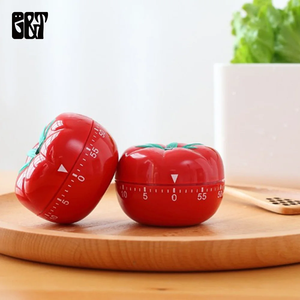 GT 2pcs/set Kitchen Timer Mechanical Cute Apple Egg Tomato Kitchen Cooking Timer Alarm 60 Minutes 360 Degree Stainless Steel