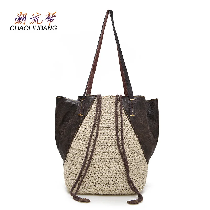 

Factory Direct 2018 New Pure Hand Woven Women's Handheld Leather Single Shoulder Bags Large Capacity Simple Bags