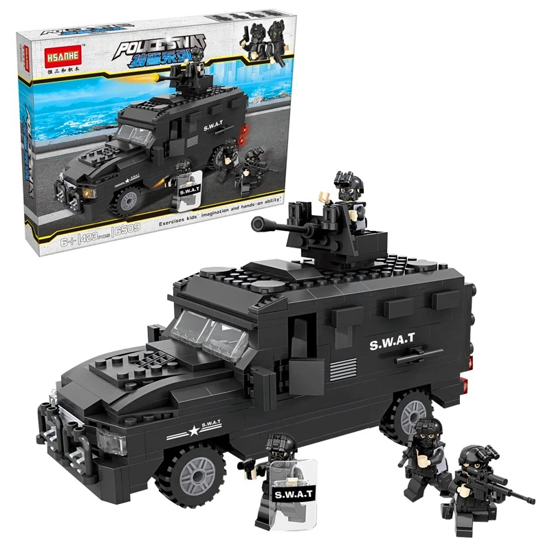 

HSANHE 6509 SWAT Police Explosion Proof Car Building Blocks Brick Compatible Legoe Technic Playmobil Toys For Children
