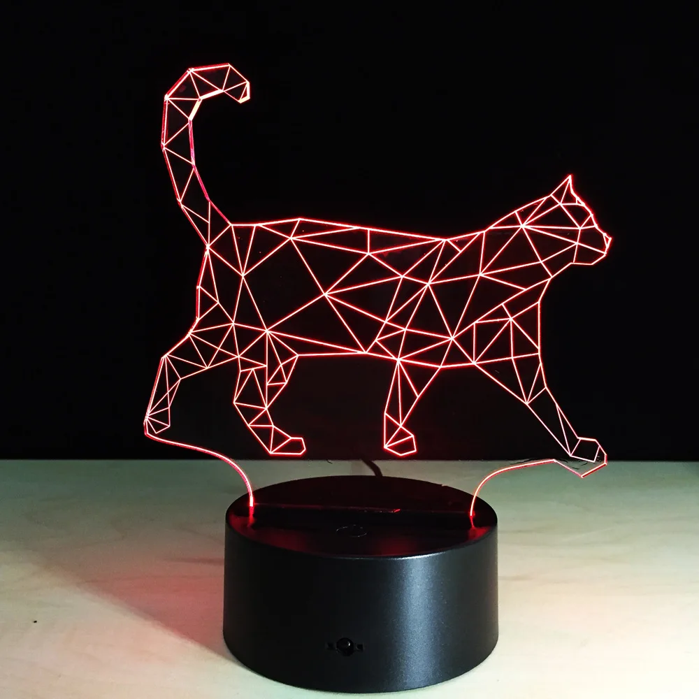 Новый 3D ночник ходячий Кот Акриловые стереоскопические светодиодные цветные