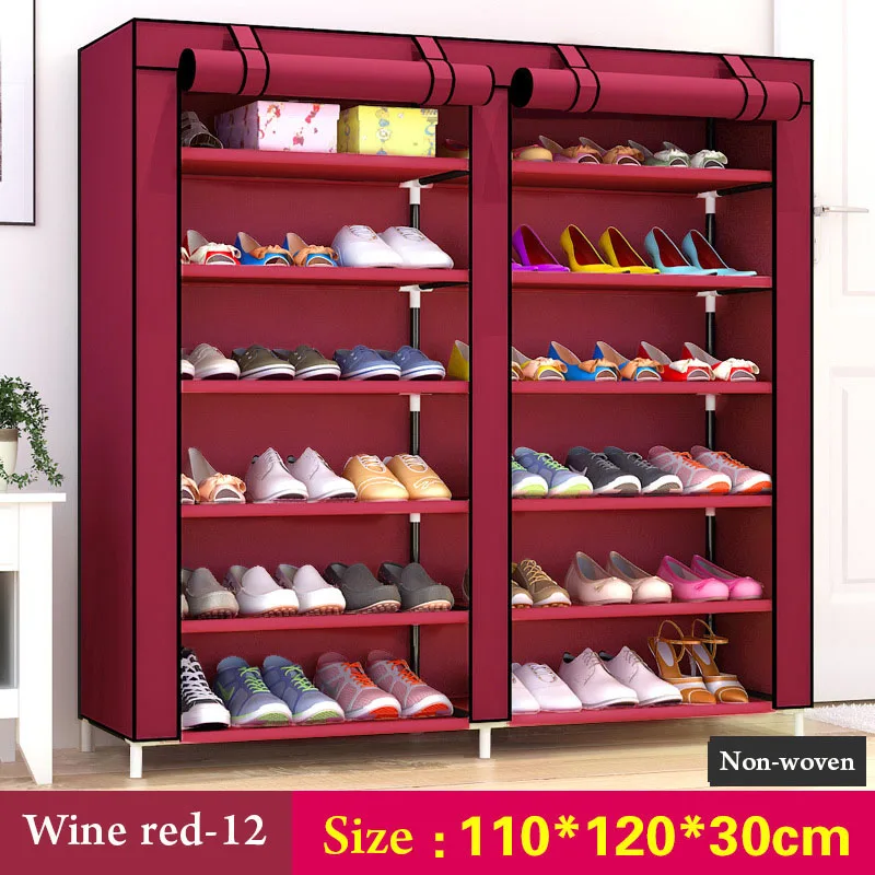 Двухрядный шкаф для обуви, тканевый большой стеллаж для обуви, органайзер, съемный шкаф для хранения обуви - Цвет: 12 wine red