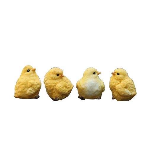 4 Cute Little Yellow Chick Model Figurine Statue Resin Chicken Home Decor Vivid