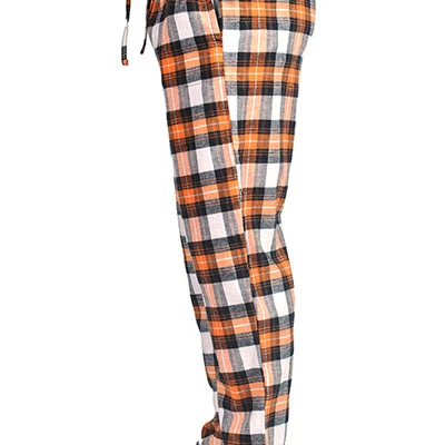 ProTouch Mens Super Soft Flannel Plaid Pajama Elastic Drawstring Orange White (1)