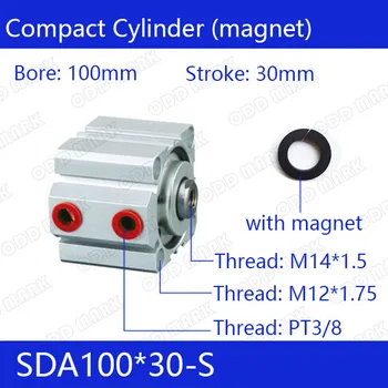 

SDA100*30-S Free shipping 100mm Bore 30mm Stroke Compact Air Cylinders SDA100X30-S Dual Action Air Pneumatic Cylinder