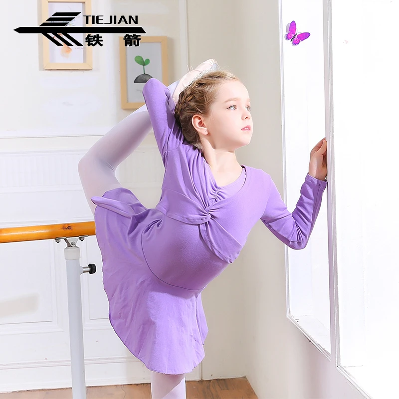 Детский танцевальный костюм TIEJIAN короткий топ с длинным рукавом из хлопка для