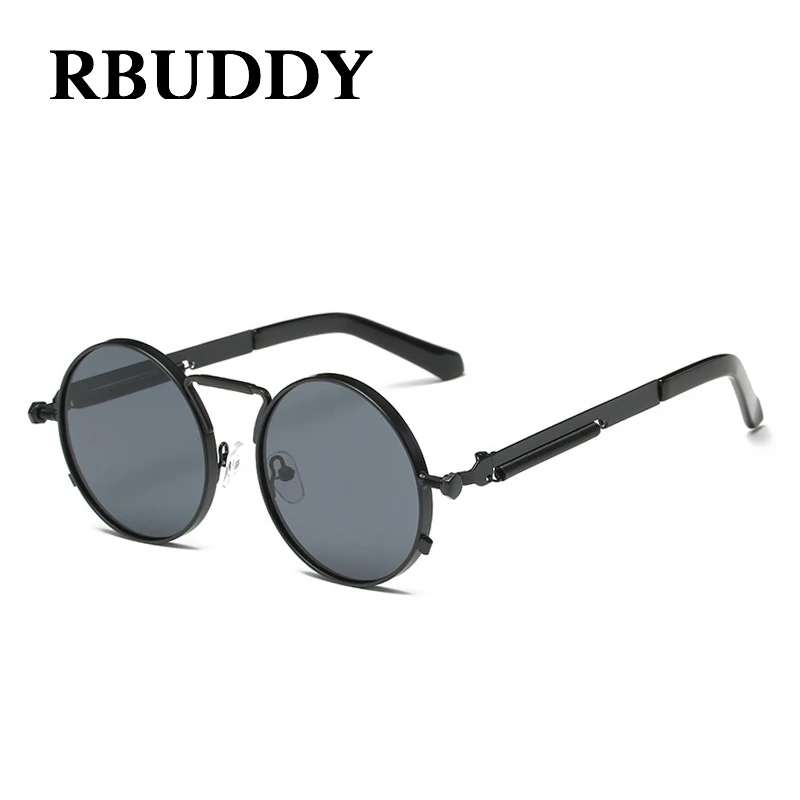 RBUDDY, классические, Ретро стиль, стимпанк, маленькие, круглые солнцезащитные очки, золотая металлическая оправа, для мужчин и женщин, фирменный дизайн, модные, готические, солнцезащитные очки, UV400