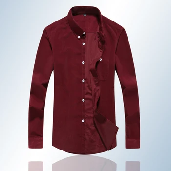 

Brand 100% cotton corduroy mens dress shirts solid color Long Sleeve vintage Flannel Casual Shirt men camisa masculina