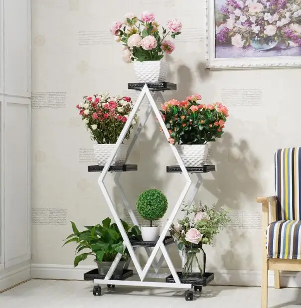 

New European-style iron multi-layer pulley movable flower rack indoor balcony green lotus Cymbidium landing flower rack