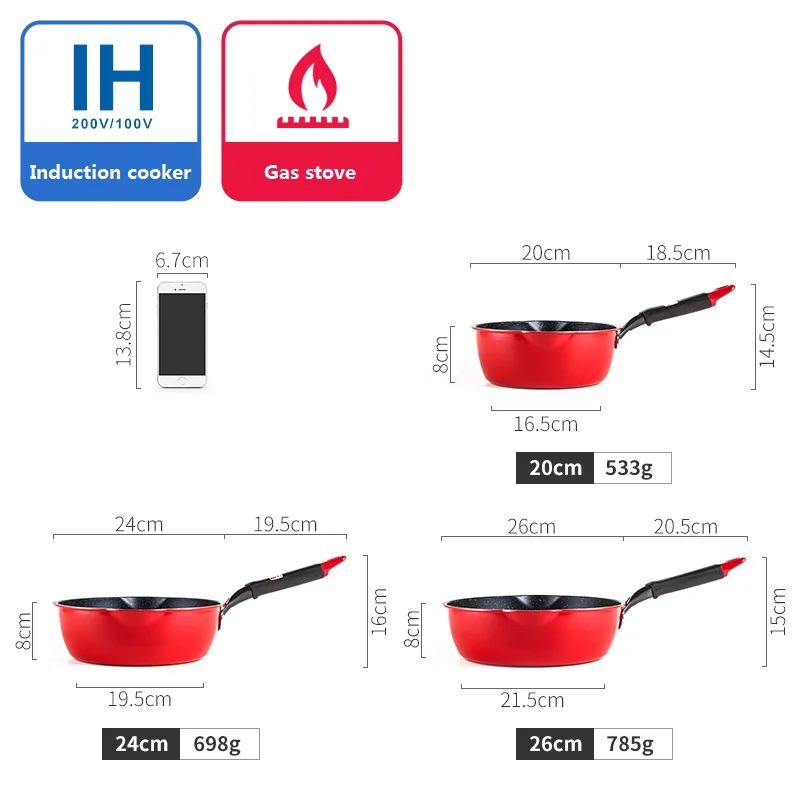 20/24/26/28CM Skillets Aluminium Alloy Non-stick Frying Pan Long Handle Saucepan Maifan Stone Stockpot Cooking Soup Pot Cookware