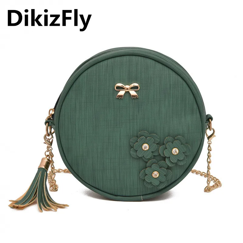 DikizFly круговые женские сумки 2019 сумка через плечо маленькая сумка через плечо с цепочкой кисточкой роскошные женские сумки дизайнерские