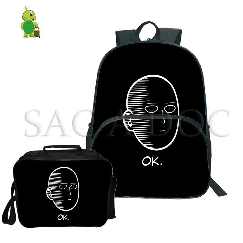 

One Punch Man Saitama OK 2Pcs/Sets Backpack Laptop Backpack for Teenage Girls Boys School Travel Backpack with Cooler Bag