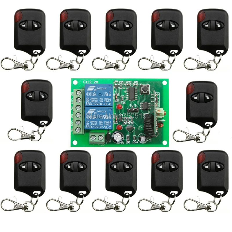 

DC12V 10A 2CH 315MHz/433MHZ Wireless RF Remote Control Switch 12*cat eye Transmitter+ 1*Receiver for Appliances Gate Garage Door