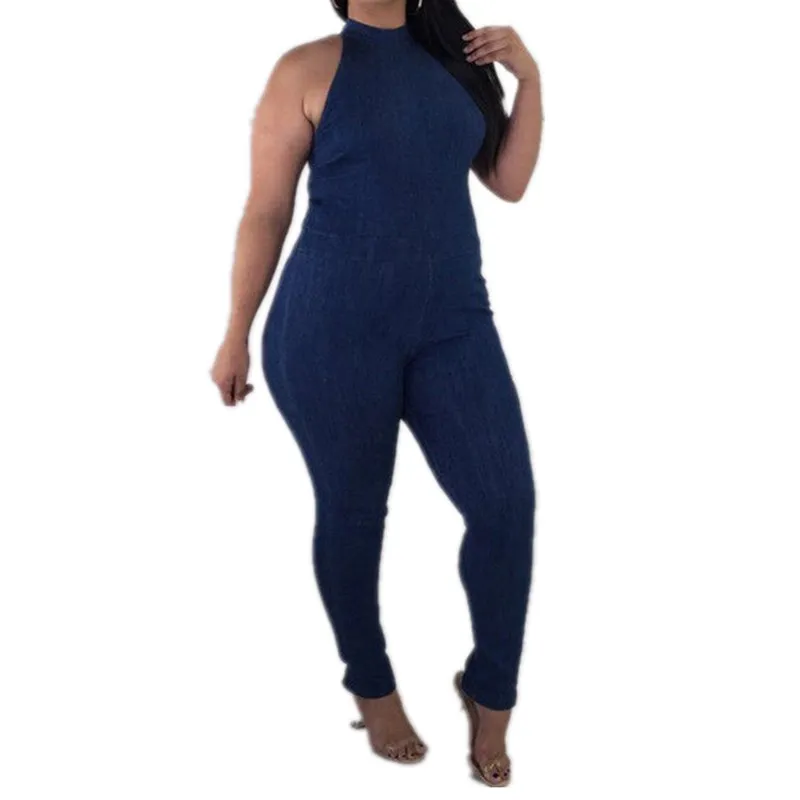 stretch denim jumpsuit