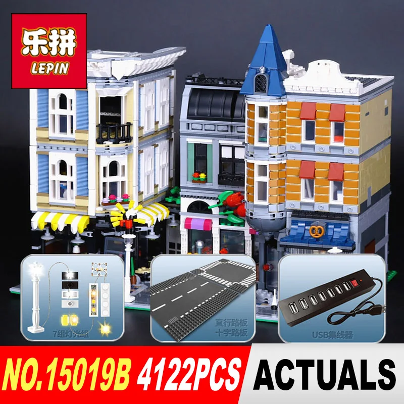 

With light 15019B 4122Pcs LEPIN 15019 4002Pcs Assembly Square Creator City Series Model Building Kits Brick Toy Compatible 10255