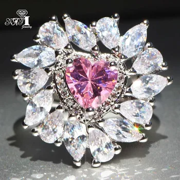 

YaYI Jewelry Fashion Princess Cut 5.4 CT White Zircon Silver Color Engagement Rings wedding Heart Rings Party Rings Gifts 685