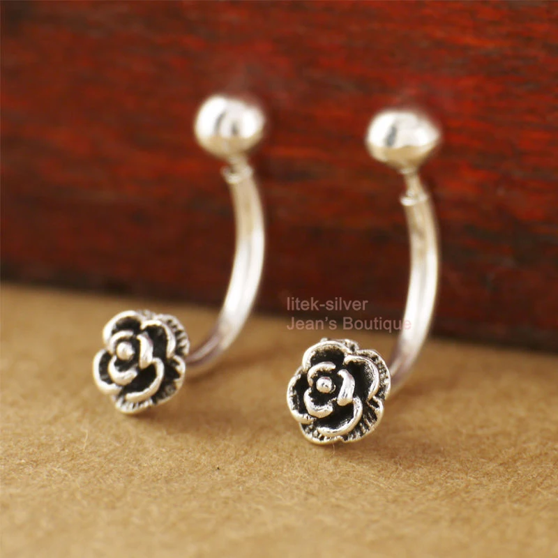 

925 Sterling Silver Vintage Flower Navel Ring Earrings 19.5x5.5mm A1027