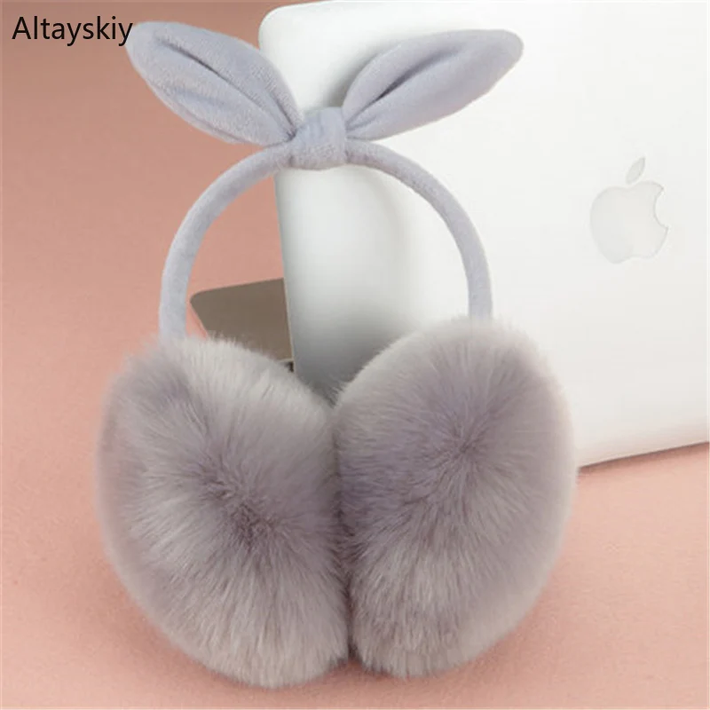 

Earmuffs Women Winter Faux Rabbit Fur Antifreeze Trendy Solid Simple All-match Ear Warmers Cotton Plush Bow Korean Style 2019