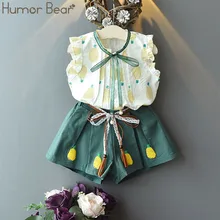 Humor Bear/Коллекция года, летний комплект одежды для девочек, модная Милая майка, рубашка Топ+ шорты Одежда для маленьких девочек детская одежда вечерние костюмы для девочек