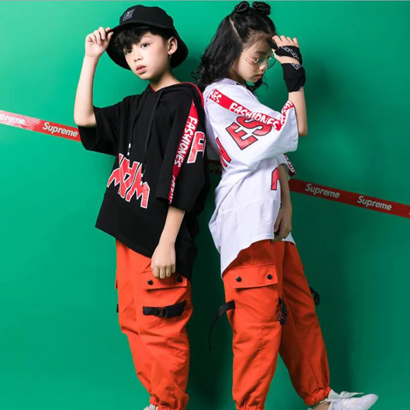 Детская одежда в стиле хип-хоп; Повседневная рубашка; топ с капюшоном; спортивные штаны для девочек и мальчиков; бальный костюм для джазового танца; Одежда для танцев