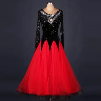 ladies dresses for ballroom dancing waltz Tango standard flamenco skirts black red long sleeves sexy kleed modern practice kids