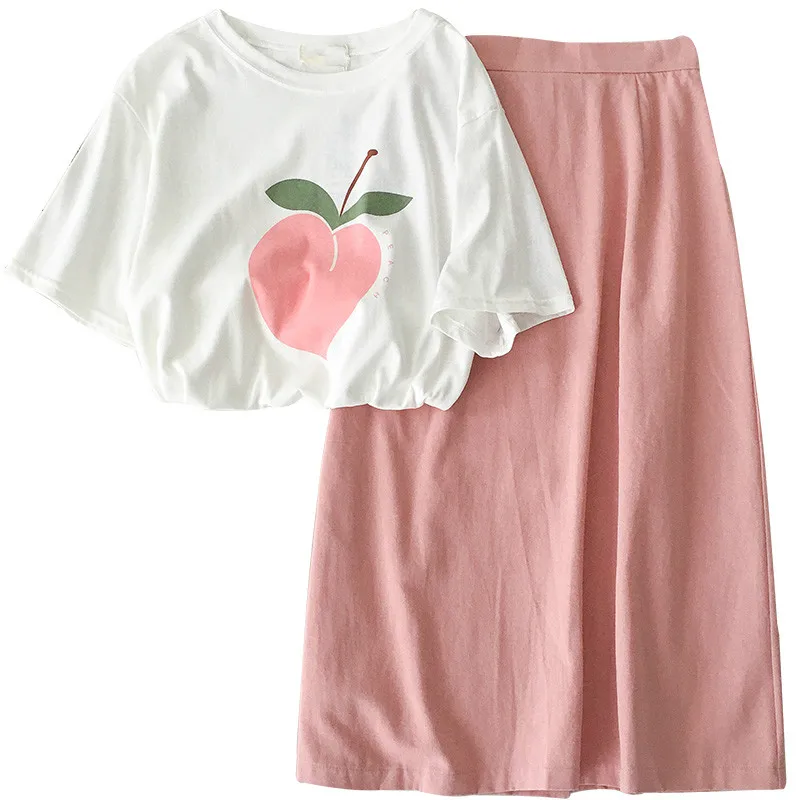

Japan Women's Clothing Spring Summer Fashion Women's Sets Sweet Print O-neck Short Sleeve loose Tops+ulzzang Skirt New hipster