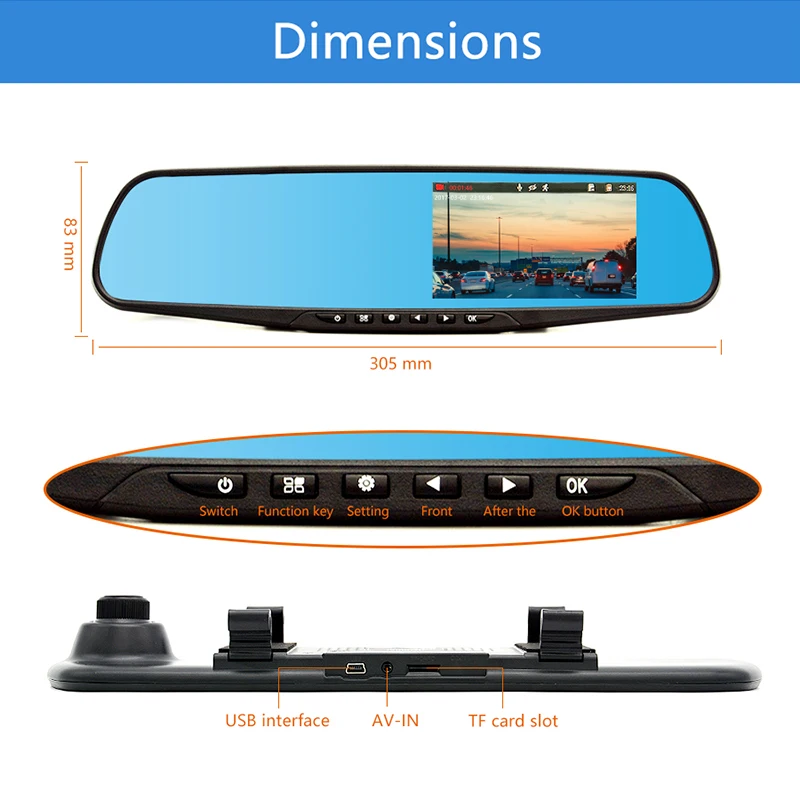 Junsun Car DVR dual camera Full HD 1080P Video Recorder Rearview Mirror With Rear view Automobile DVR Mirror Dash cam car dvrs