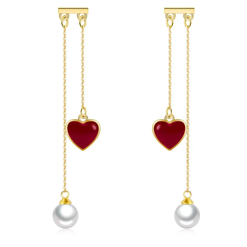 

Fashion Net Red Love Heart Long Pearl Statement Earrings for Women Temperament Personality Girl Pendants Party Jewelry Gift