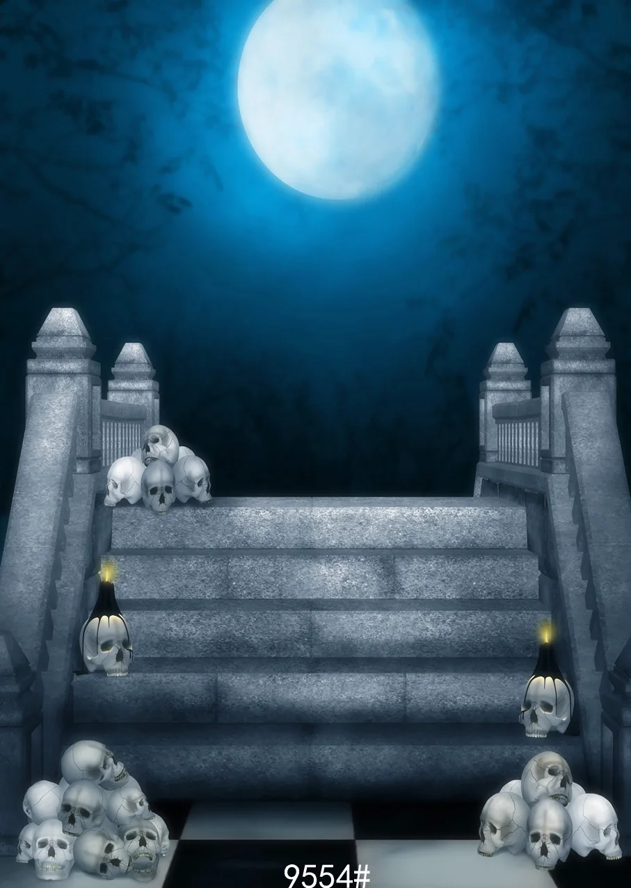 10x15FT-Halloween Moon Lighting Photography Backdrops Candle Skull Studio Photo Background 10x15FT-Halloween Moon Lighting Photography Backdrops Candle Skull Studio Photo Background
