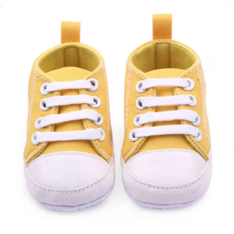 Парусиновые кроссовки для новорожденных и маленьких мальчиков и девочек 0-12 месяцев, мягкая подошва, обувь для малышей, 12 цветов, 0 - Цвет: Цвет: желтый