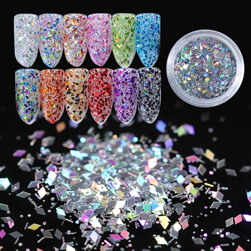 1 Box Rhombus Nail Flakies Mixed Size Colorful Paillette Sequins Flakes Glitter for Manicure Nail Art Decorations