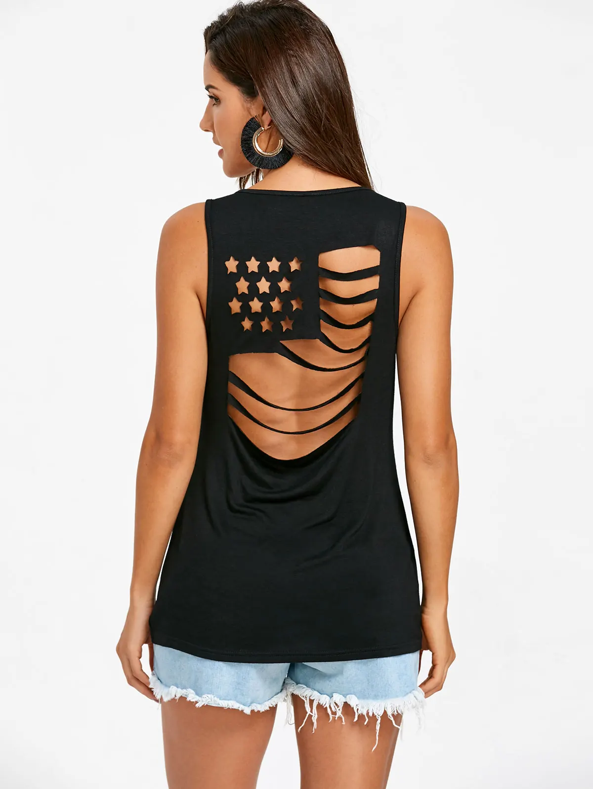

Wipalo American Flag Back Sleeveless T-Shirt 2018 Summer Women'S Fashion Vintage Sleeveless Tops Hollow Out Strange Shirts