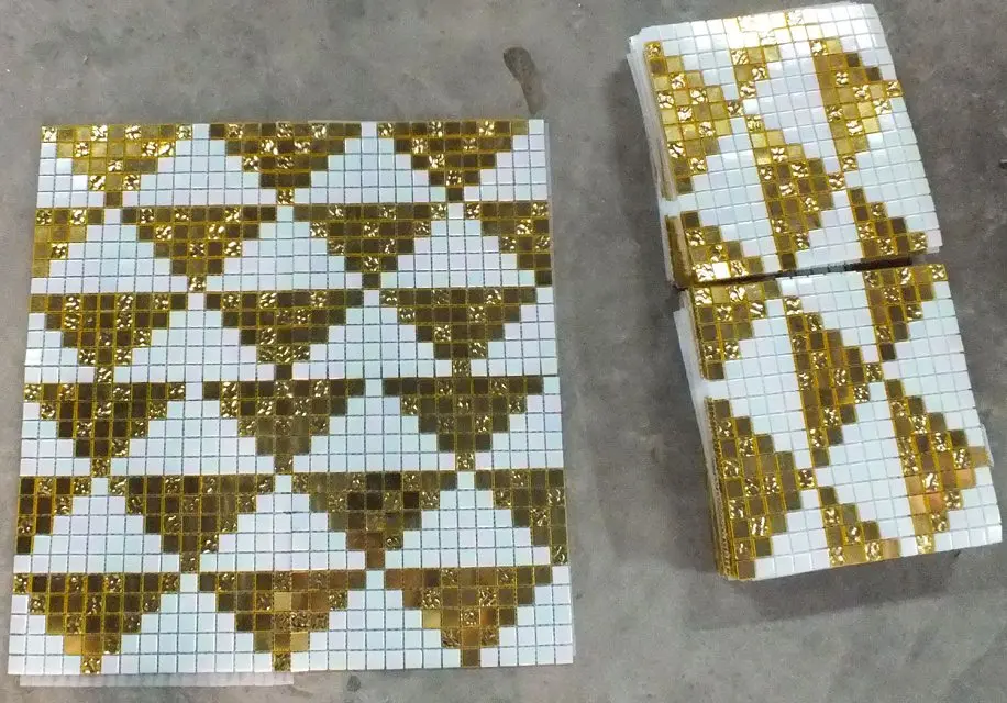 

glass mosaic with gold and white color