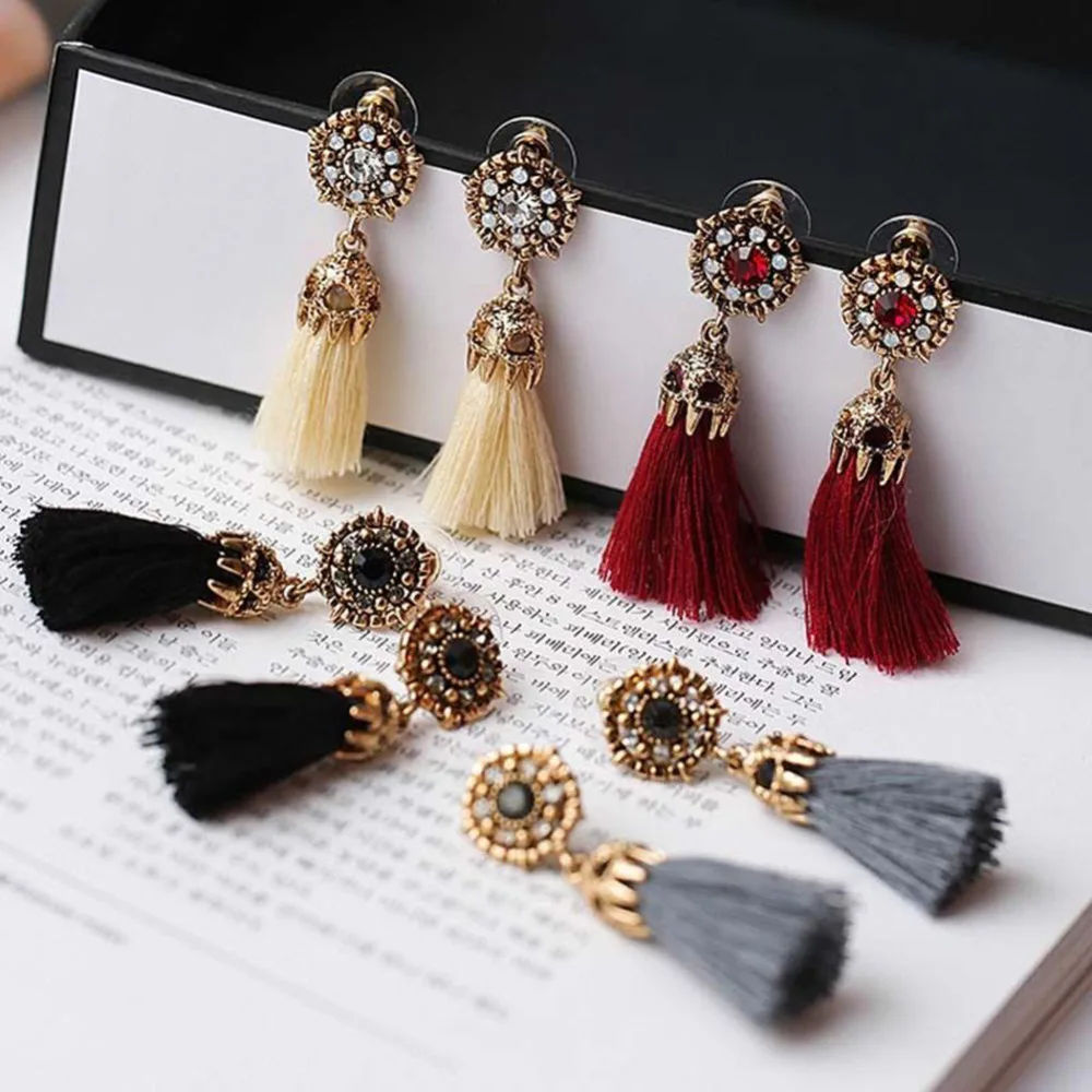 

Tassel Earrings For Women Bohemia Boho Vintage Drop Female Fashion Jewelry Cute Big Large Alloy Crystal
