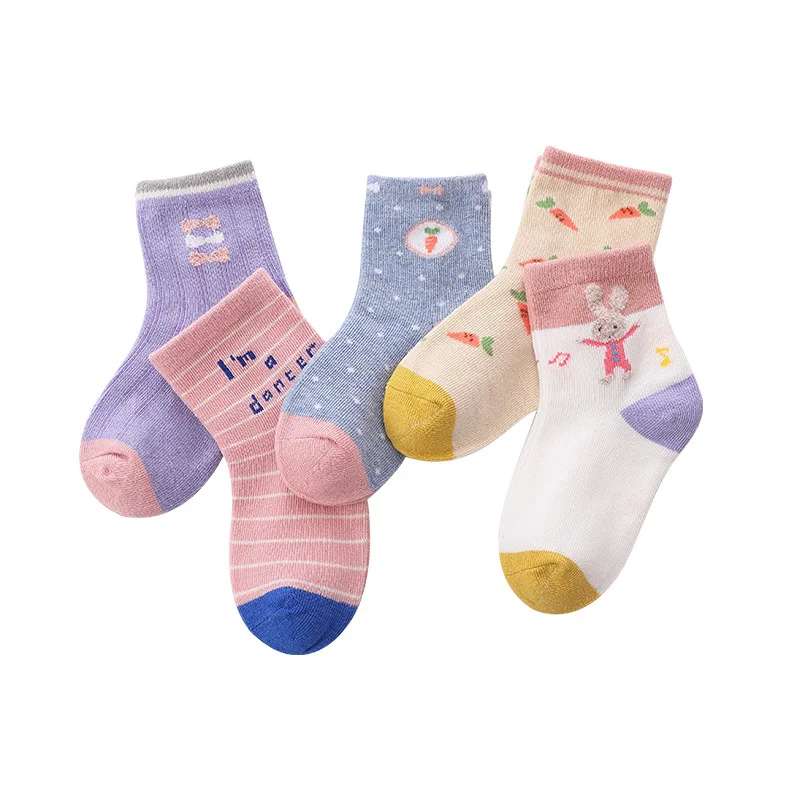 5 Pair/Lot New Children's Middle Tube Socks Baby Kids Cotton