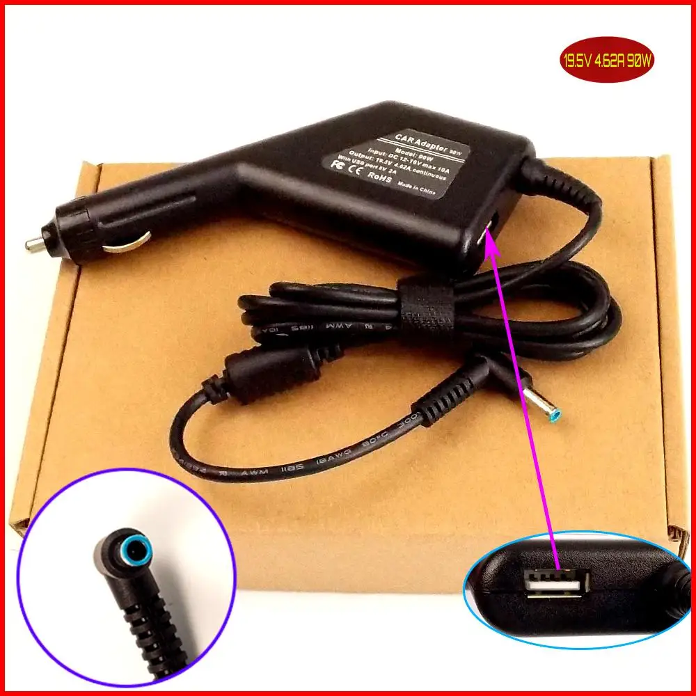 Laptop DC Power Car Adapter Charger 19.5V 4.62A 90W + USB Port for HP Envy 17 j013cl 17 j023cl