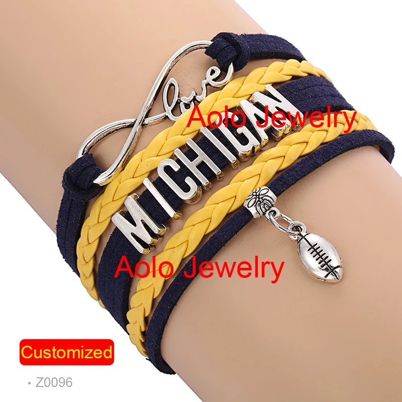 

MICHIGAN FOOTBALL Infinity Bracelet NAVY/YELLOW Make Your Own Design Free Shipping #1315