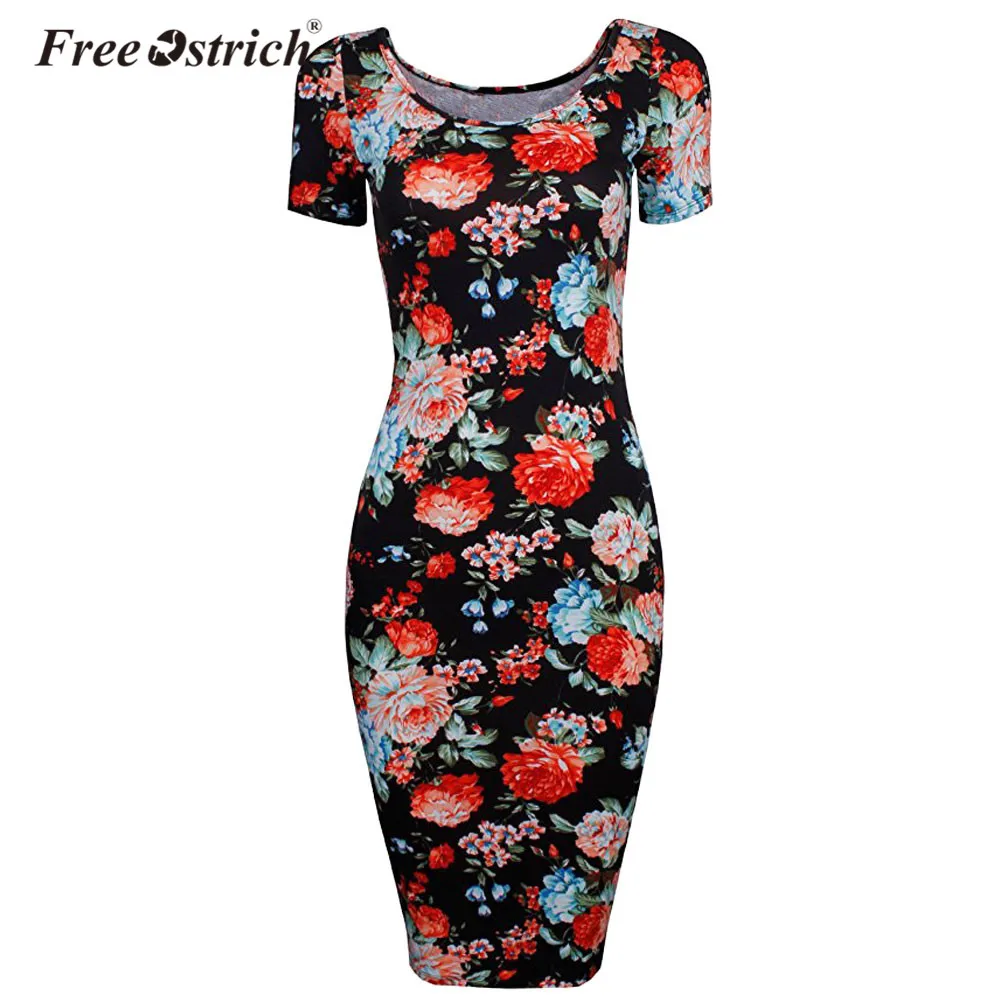 

Free Ostrich 2019 dress women autumn Floral Print Short Sleeve O Neck Sexy Tight skinny bodycon dresses vestidos de fiesta Nov3