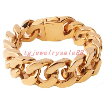 

20mm Wide Popular Gold Color Stainless Steel Casting Curb Cuban Link Chain Bracelet Strong Men's Best Jewelry High Quality