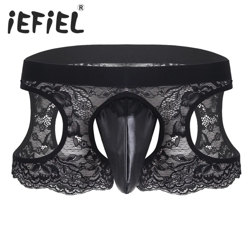 IEFiEL Comfy, мужское черное нижнее белье, ажурное, с вырезами, открытая спина, боксеры, неженкое нижнее белье для ночного белья