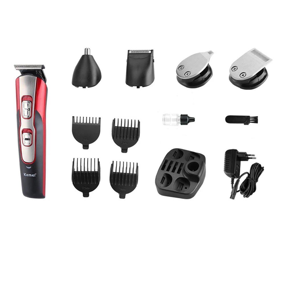 Máquina de Corte Cortador de Cabelo de Precisão Clipe de Cabelo 5 em 1 Kemei Profissional Cabeleireiro Barbeador Recarregável Navalha Barba Nariz Aparador 9 recarregável navalha barba máquina de corte nariz