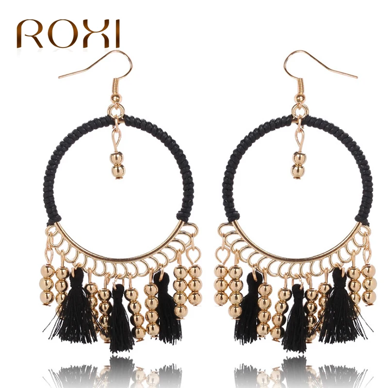 

ROXI Bohemia Bead Tassels Dangle Earrings For Women Big Circular Metal Drop Fringe Earrings Statement Party Jewelry Brincos 2017