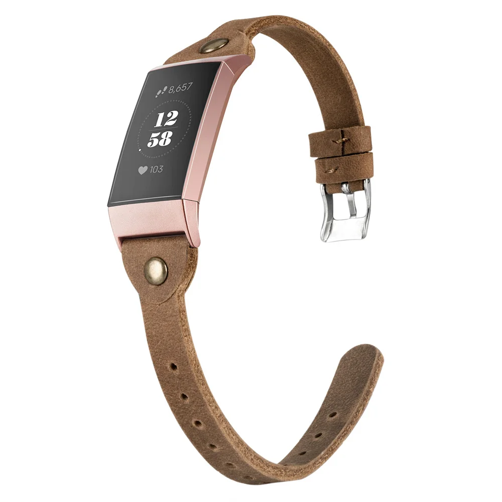Замена Fitbit Charge 3 полосы кожаный ремешок Смарт-часы для фитнеса ремешок с Пряжка из нержавеющей стали для Fitbit Charge 3 - Цвет ремешка: DBrown