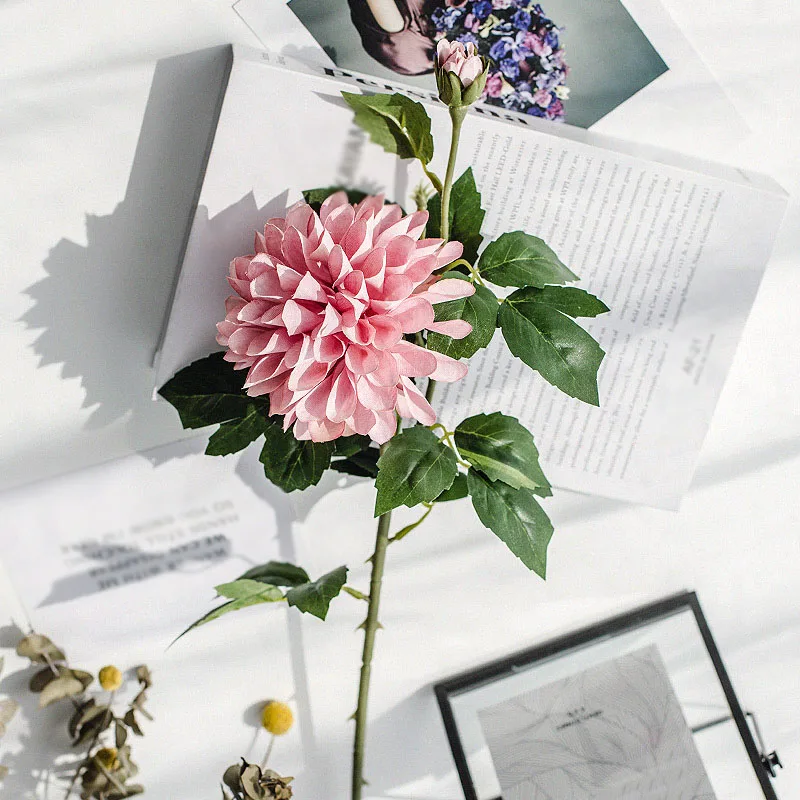 

New 2 Head Artificial Simulated Dahlia Flower Bouquet Wedding Room Decoration Craft Home Decoration