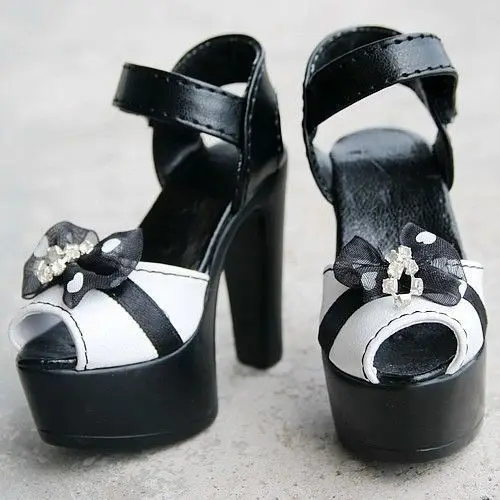 

52# White&Black 1/3 SD BJD Dollfie High Heels Synthetic Leather Shoes-7.5cm